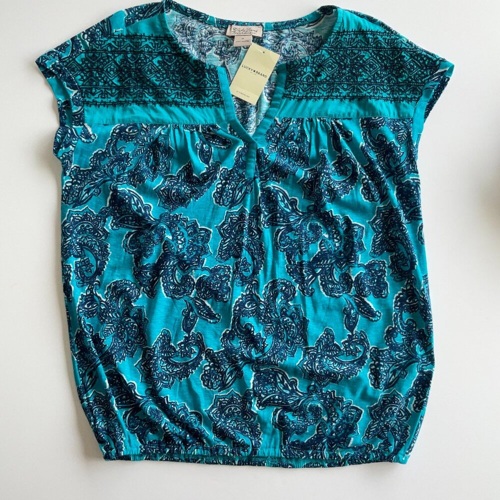 NWT Lucky Brand Embroidered Banded Top Size M
